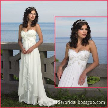 Strapless White Champagne Lace Beach Chiffon Empire Wedding Dress (H001)